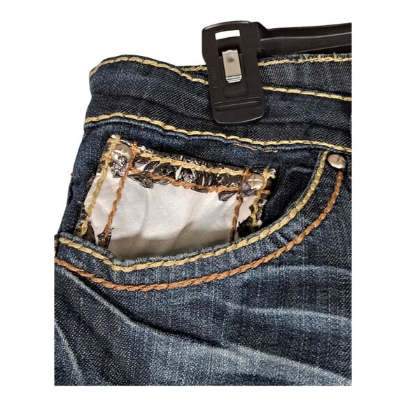 Y2K Request Express Womens Denim Bootcut Jeans 19/38 Denim Dark Wash (FLAW) - Picture 7 of 16